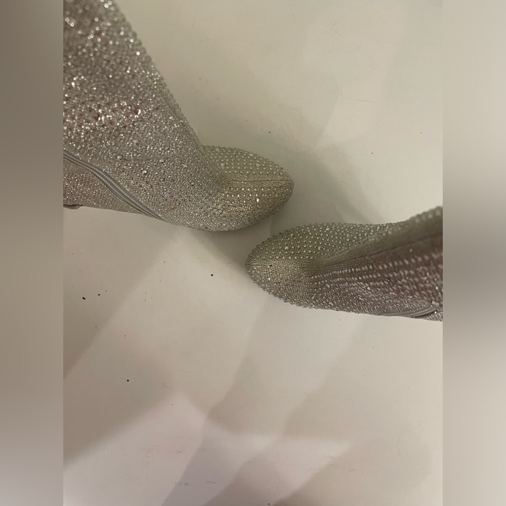 Silver Rhinestone LaceUp Booties - Picture 4 of 9